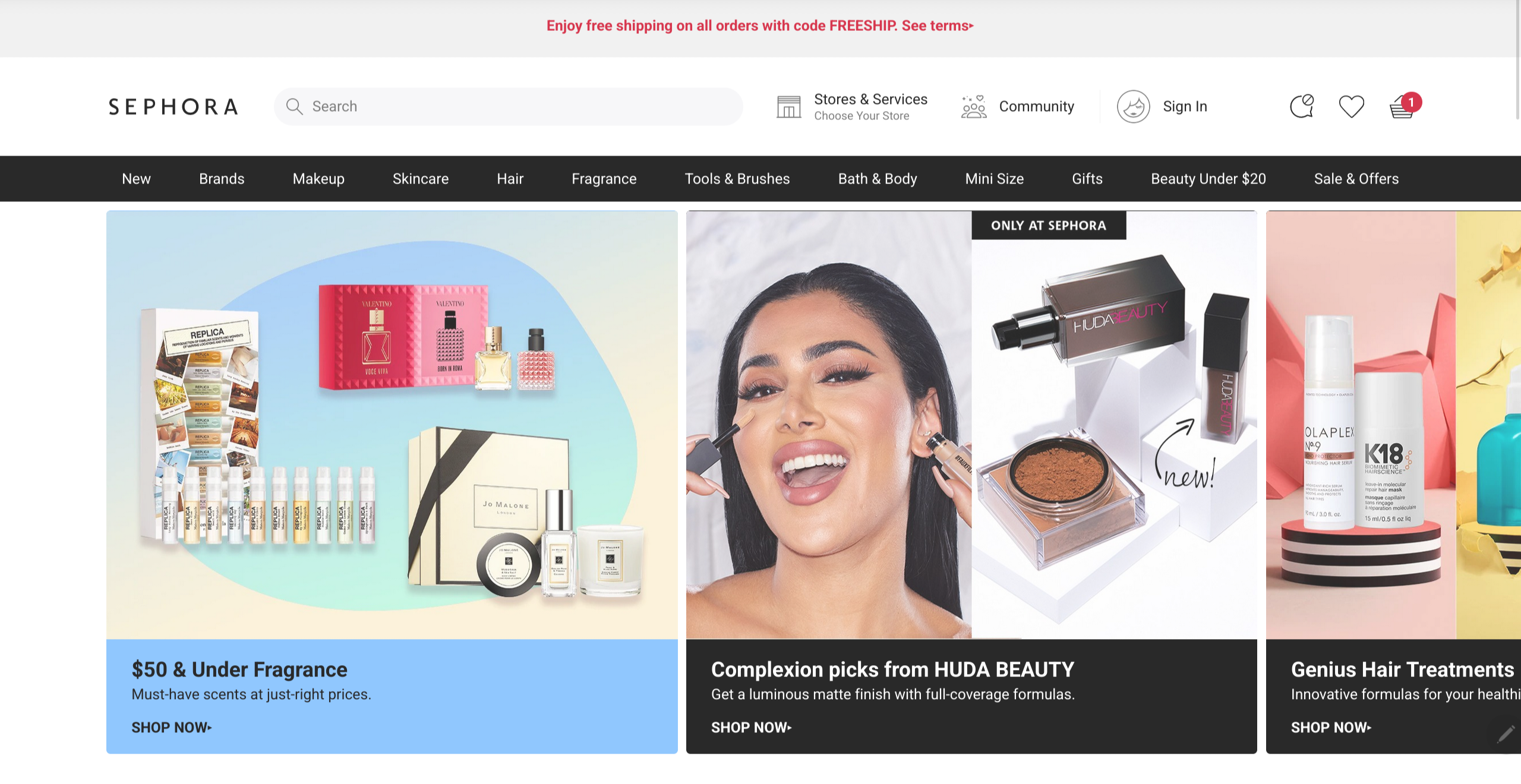 Sephora home page.